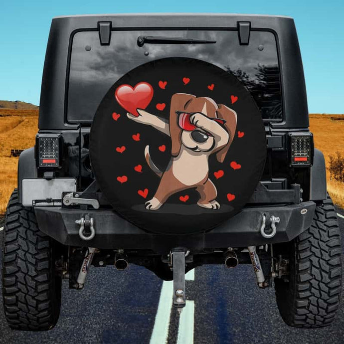 Dabbing Beagle Sunglasses Heart Valentine Day Dog Lovers Spare Tire Cover Thickening Leather Universal