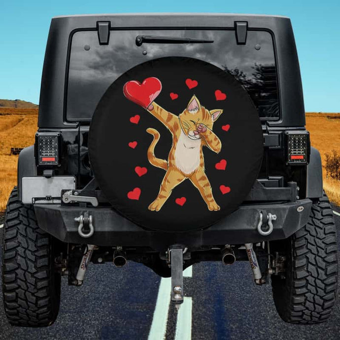 Dabbing Cat Heart Valentine Day Women Kitty Kitten Lover Spare Tire Cover Thickening Leather Universal