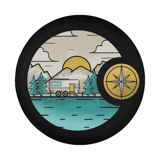 Solo camping life illustration landscape Spare Tire Cover Thickening Leather Universal