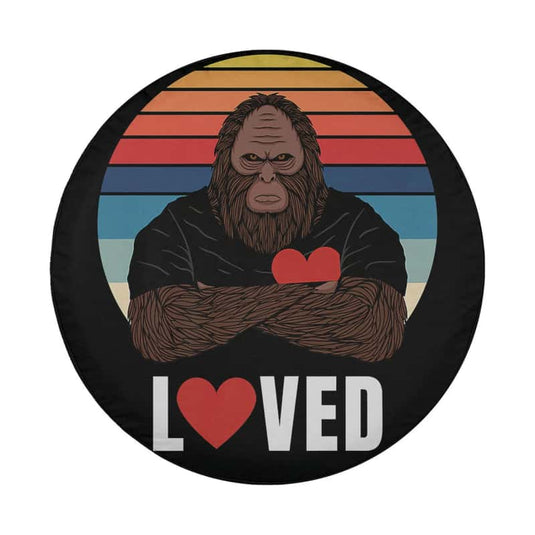 Bigfoot Loved Sasquatch Retro Sunset Bigfoot Valentine Spare Tire Cover Thickening Leather Universal