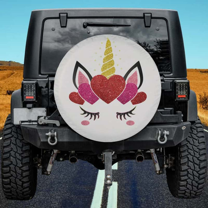 Cute Heart Valentine's Day for Women Girls Unicorn Face Spare Tire Cover Thickening Leather Universal