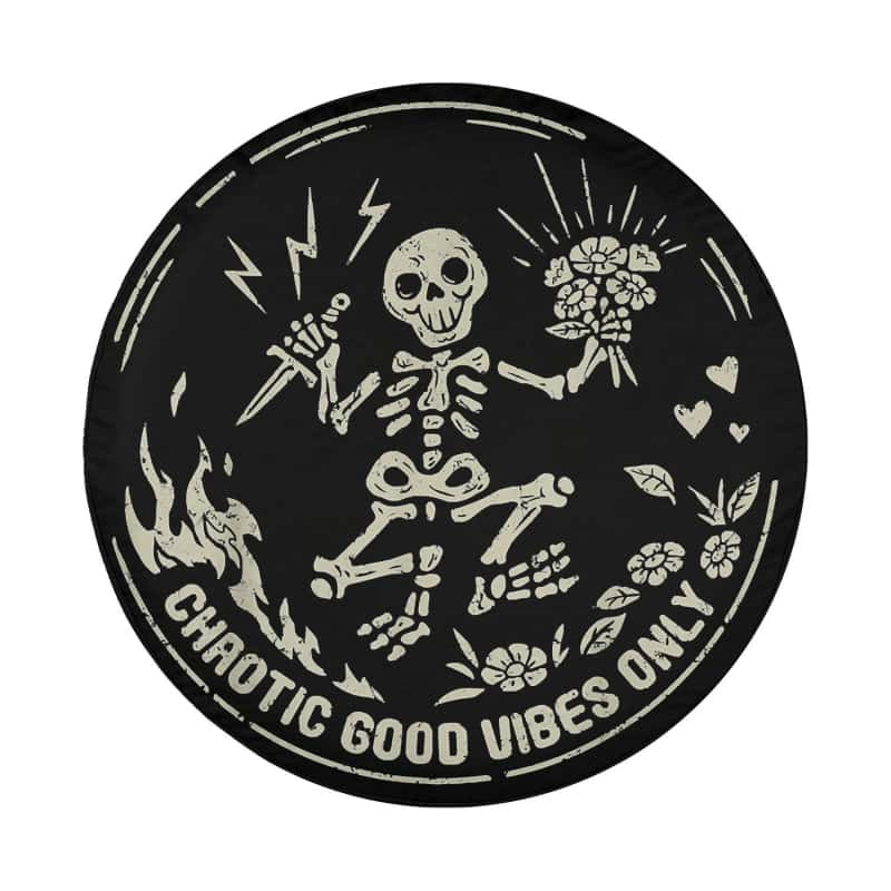 Load image into Gallery viewer, Chaotic Good Vibes Only Skeleton Skull Positive Vibes Spare Tire Cover Thickening Leather Universal
