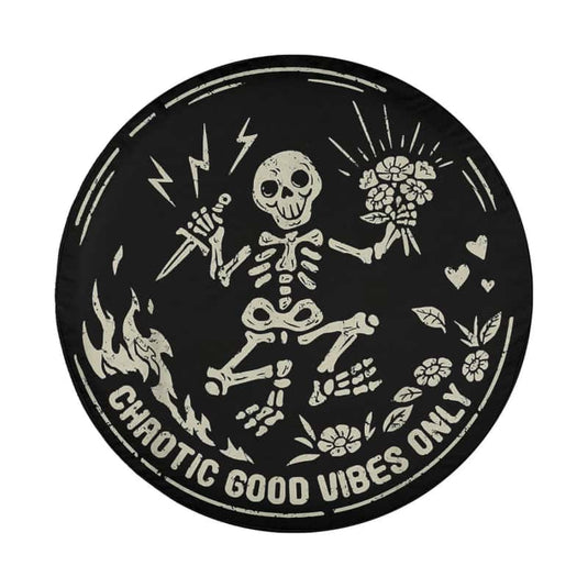 Chaotic Good Vibes Only Skeleton Skull Positive Vibes Spare Tire Cover Thickening Leather Universal