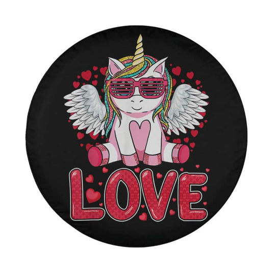 Cute Unicorn Love Heart Valentine Day Spare Tire Cover Thickening Leather Universal