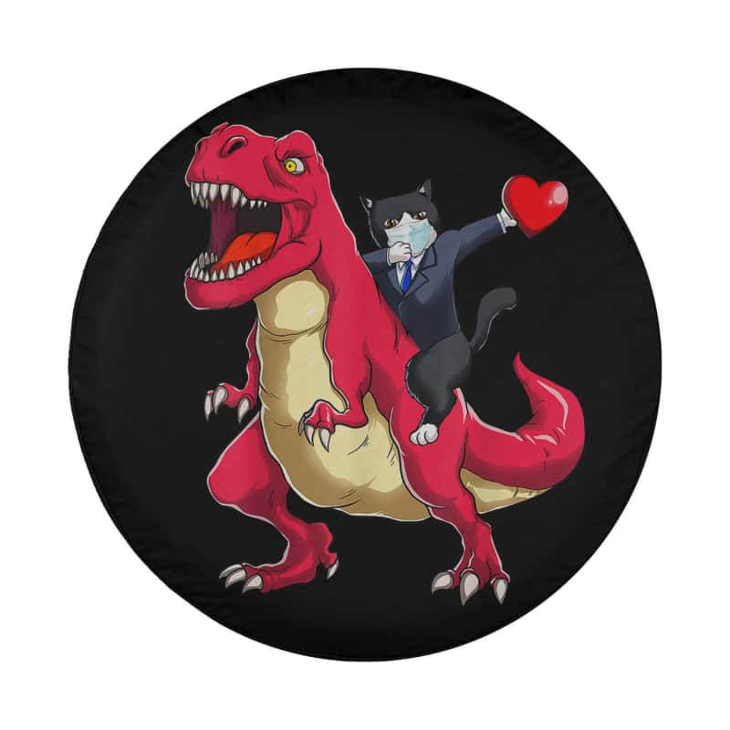 Load image into Gallery viewer, Dabbing Cat Riding Dinosaur Valentines Day Heart Face Mask Spare Tire Cover Thickening Leather Universal
