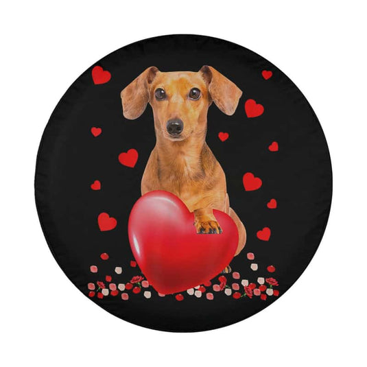 Cute Love Hearts Dachshund Dog Valentines Puppy Lover Spare Tire Cover Thickening Leather Universal