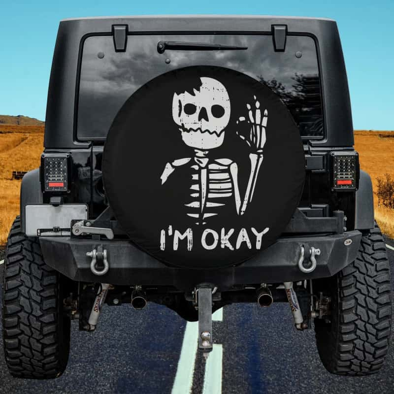 Load image into Gallery viewer, Im Okay Funny Halloween Costume Broken Skeleton Skull Spare Tire Cover Thickening Leather Universal
