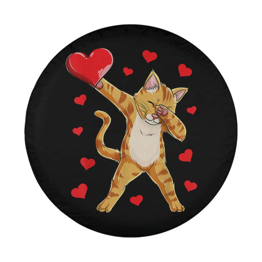 Dabbing Cat Heart Valentine Day Women Kitty Kitten Lover Spare Tire Cover Thickening Leather Universal