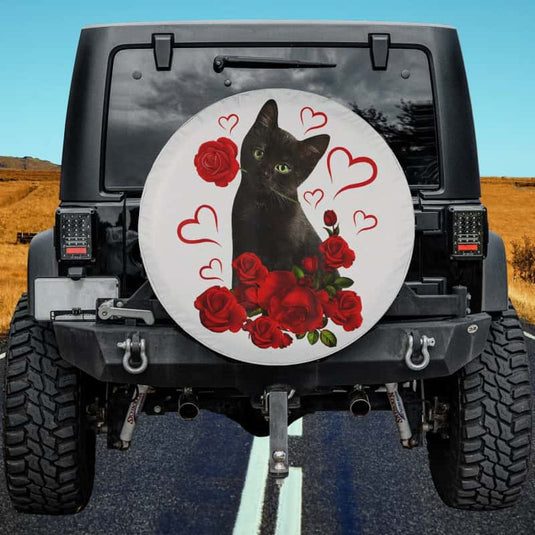 Black Cat Valentines Day Boys Girls Official Teenager Spare Tire Cover Thickening Leather Universal