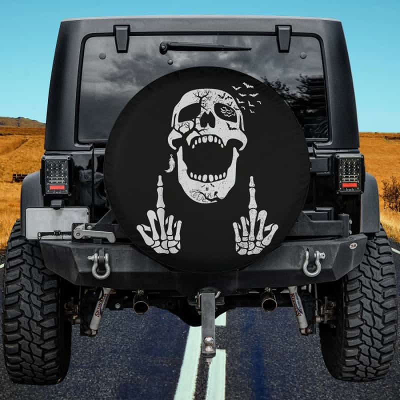 Load image into Gallery viewer, Halloween Skeleton Bones Middle Finger Skull Spare Tire Cover Thickening Leather Universal
