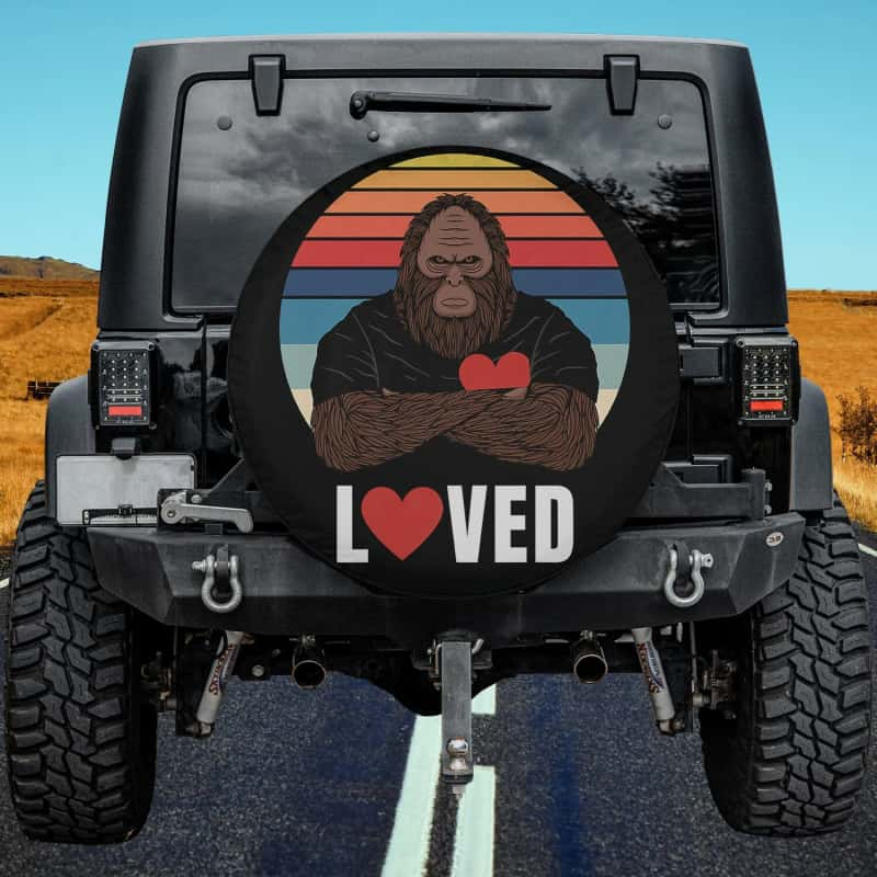 Load image into Gallery viewer, Bigfoot Loved Sasquatch Retro Sunset Bigfoot Valentine Spare Tire Cover Thickening Leather Universal
