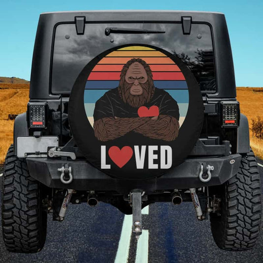 Bigfoot Loved Sasquatch Retro Sunset Bigfoot Valentine Spare Tire Cover Thickening Leather Universal