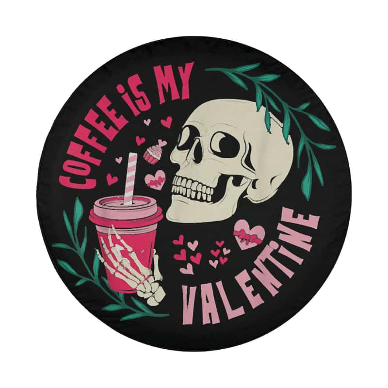 Load image into Gallery viewer, Coffee is My Valentine Skeleton Skull Valentine&#39;s Day Spare Tire Cover Thickening Leather Universal
