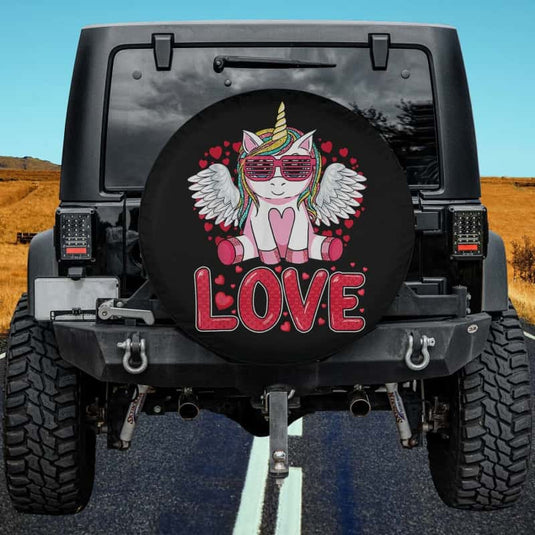 Cute Unicorn Love Heart Valentine Day Spare Tire Cover Thickening Leather Universal