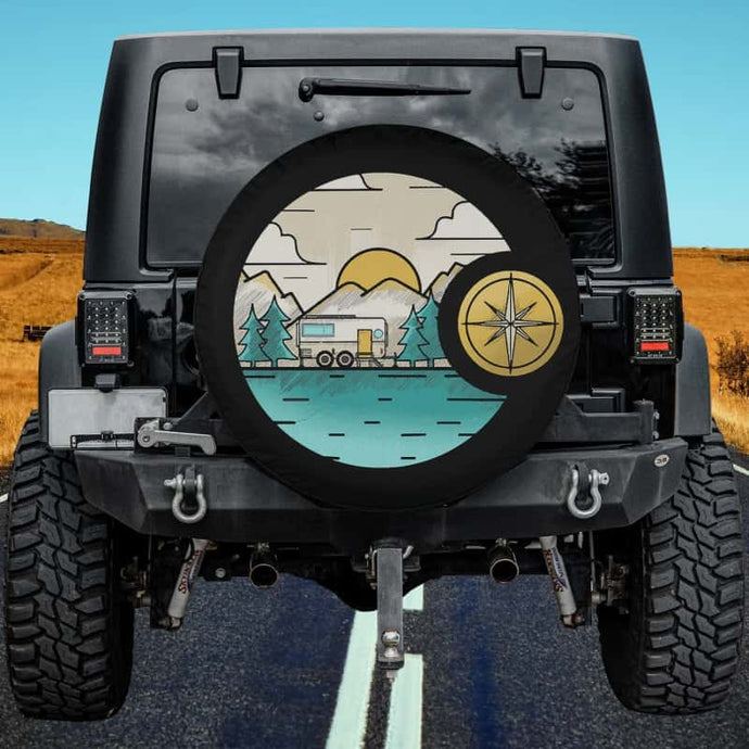 Solo camping life illustration landscape Spare Tire Cover Thickening Leather Universal