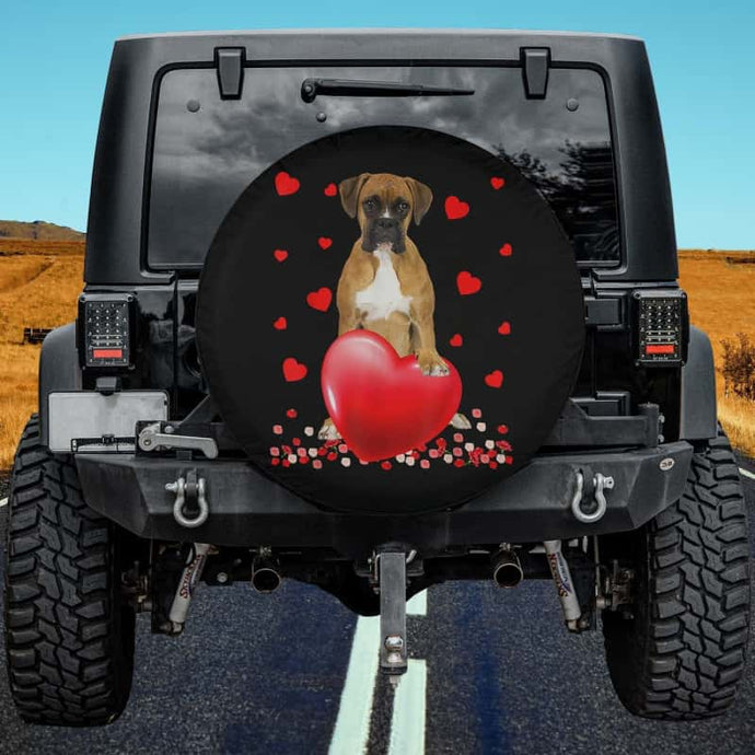 Cute Love Hearts Boxer Dog Valentines Puppy Lover Spare Tire Cover Thickening Leather Universal