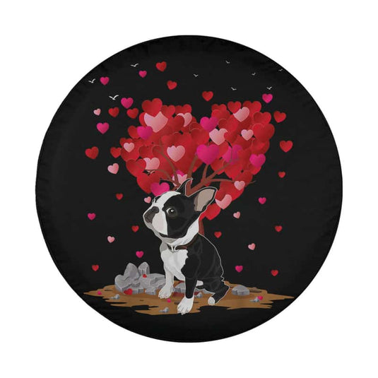 Boston Terrier Lover Heart Shape Boston Terrier Valentine Spare Tire Cover Thickening Leather Universal