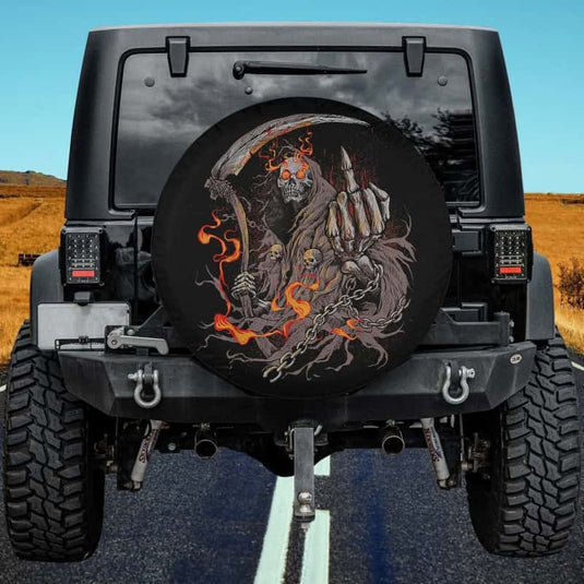 Grim Reaper Rock Death Biker Skeleton Spare Tire Cover Thickening Leather Universal