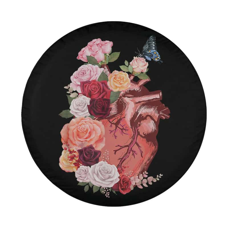 Load image into Gallery viewer, Anatomical Heart with Flower and Butterfly Valentine&#39;s Spare Tire Cover Thickening Leather Universal
