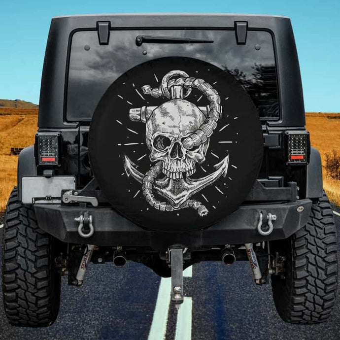 Anchor and Skull - Boat Captain Maritime Skeleton Spare Tire Cover Thickening Leather Universal