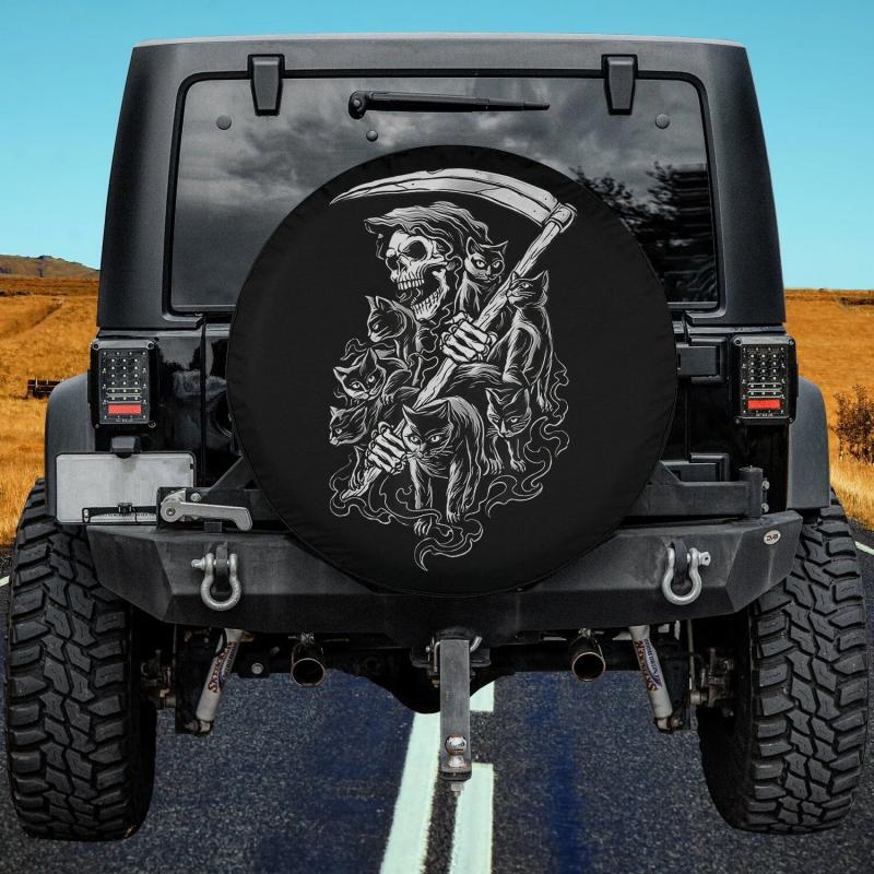 Load image into Gallery viewer, Black Cat Death Skeleton, Kitty Skeleton Halloween Spare Tire Cover Thickening Leather Universal
