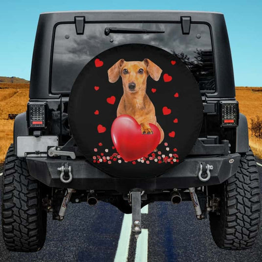 Cute Love Hearts Dachshund Dog Valentines Puppy Lover Spare Tire Cover Thickening Leather Universal