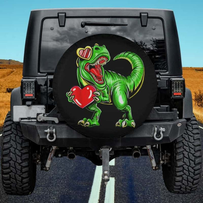 Dinosaur Valentine Trex Valentines Day Mothers day Spare Tire Cover Thickening Leather Universal