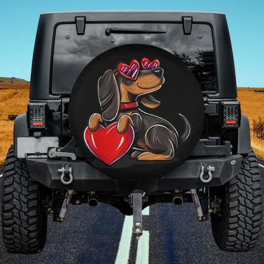 Dachshund Valentine Dog Valentines Day Spare Tire Cover Thickening Leather Universal