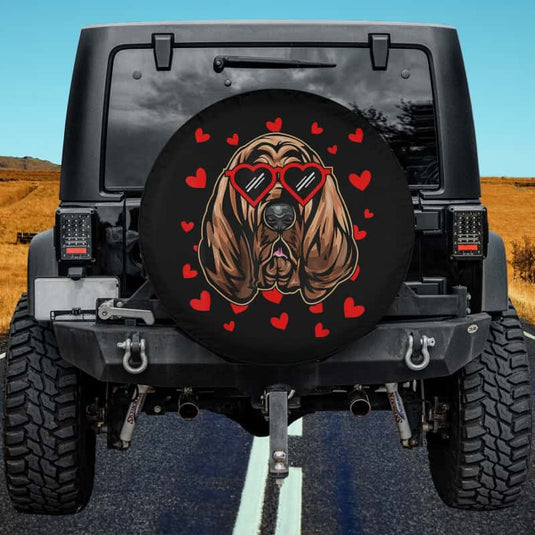 Bloodhound Valentines Day Dog Love Heart Glasses Spare Tire Cover Thickening Leather Universal