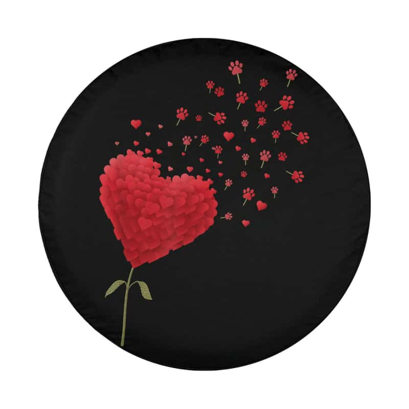 Load image into Gallery viewer, Cute Dog Paw Valentine&#39;s Day Flower Fly Dandelion Red Hearts Spare Tire Cover Thickening Leather Universal
