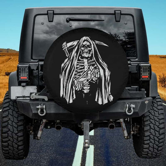 Grim Reaper Skeleton With Hourglass Spare Tire Cover Thickening Leather Universal