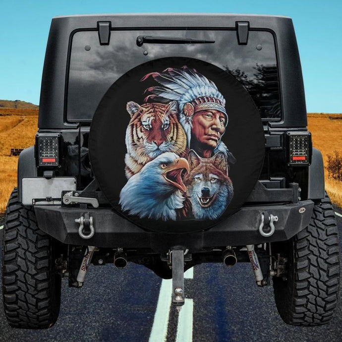 Original Founding Native American Indian Eagle Wolf Art Spare Tire Cover Thickening Leather Universal