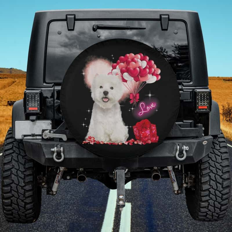 Load image into Gallery viewer, Cute Westie Balloon Heart Valentine&#39;s Day Valentine Spare Tire Cover Thickening Leather Universal
