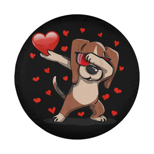 Dabbing Beagle Sunglasses Heart Valentine Day Dog Lovers Spare Tire Cover Thickening Leather Universal