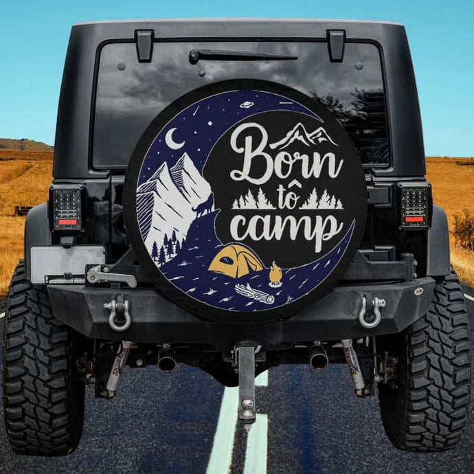 Born to Camp Mountains Wolf Moon Spare Tire Cover Thickening Leather Universal