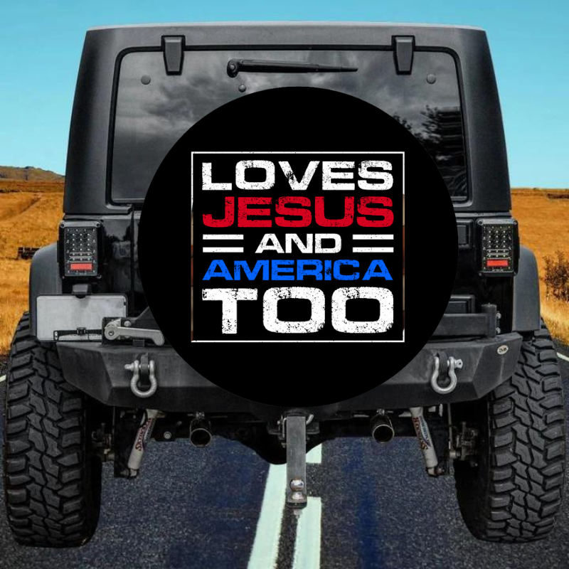 Load image into Gallery viewer, LOVES JESUS AND AMERICA spare tire cover thickened leather universal
