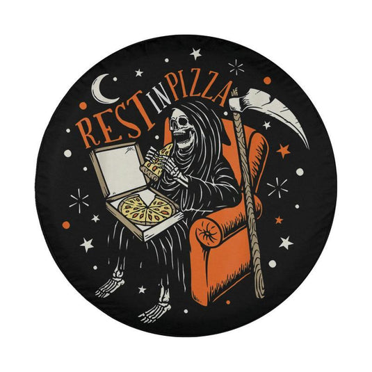 Funny Rest In Pizza Skull Skeleton Halloween Spare Tire Cover Thickening Leather Universal