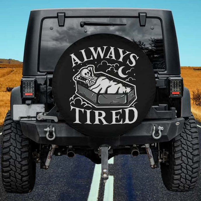 Always Tired Funny Skeleton Sleeping Coffin Spare Tire Cover Thickening Leather Universal