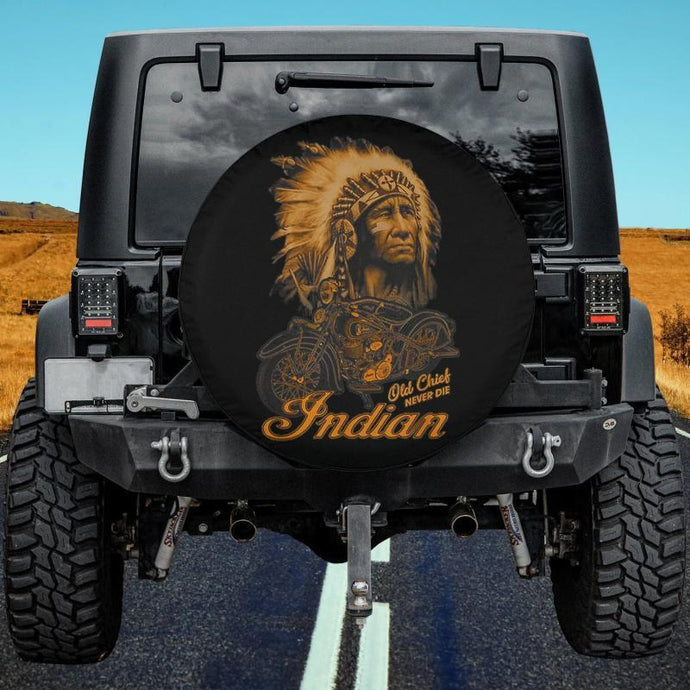 Old Chief Never Die Indian Native Pride Motorcycle Spare Tire Cover Thickening Leather Universal