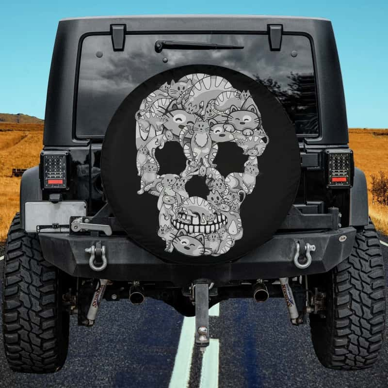 Load image into Gallery viewer, Cat Skull Kitty Skeleton Halloween Costume Cat Lover Spare Tire Cover Thickening Leather Universal
