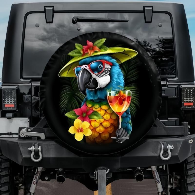 Load image into Gallery viewer, Funny Tire Cover Parrot and Cocktail
