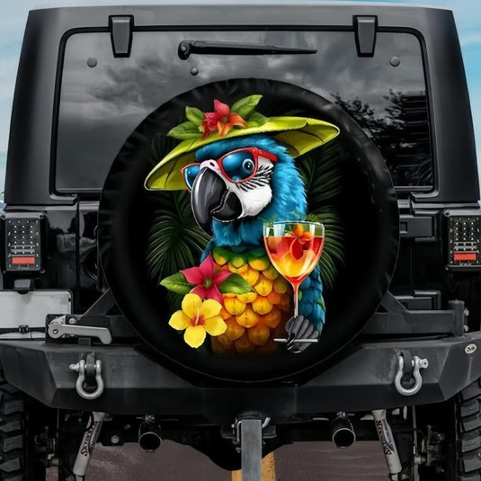 Funny Tire Cover Parrot and Cocktail