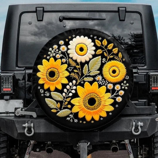 Load image into Gallery viewer, Faux Embroidery Sunflower Tire Cover
