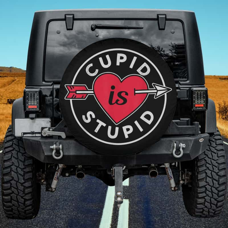 Load image into Gallery viewer, Cupid Is Stupid Sarcastic Anti Humor Valentines Spare Tire Cover Thickening Leather Universal
