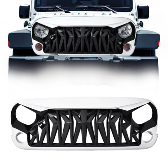 Black & White Front Shark Front Bumper Grill for 07-18 Jeep Wrangler JK