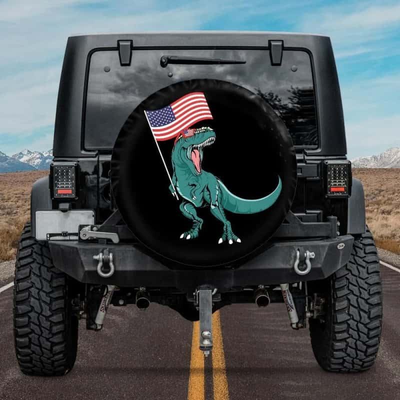 Load image into Gallery viewer, Flag T Rex Tire Cover
