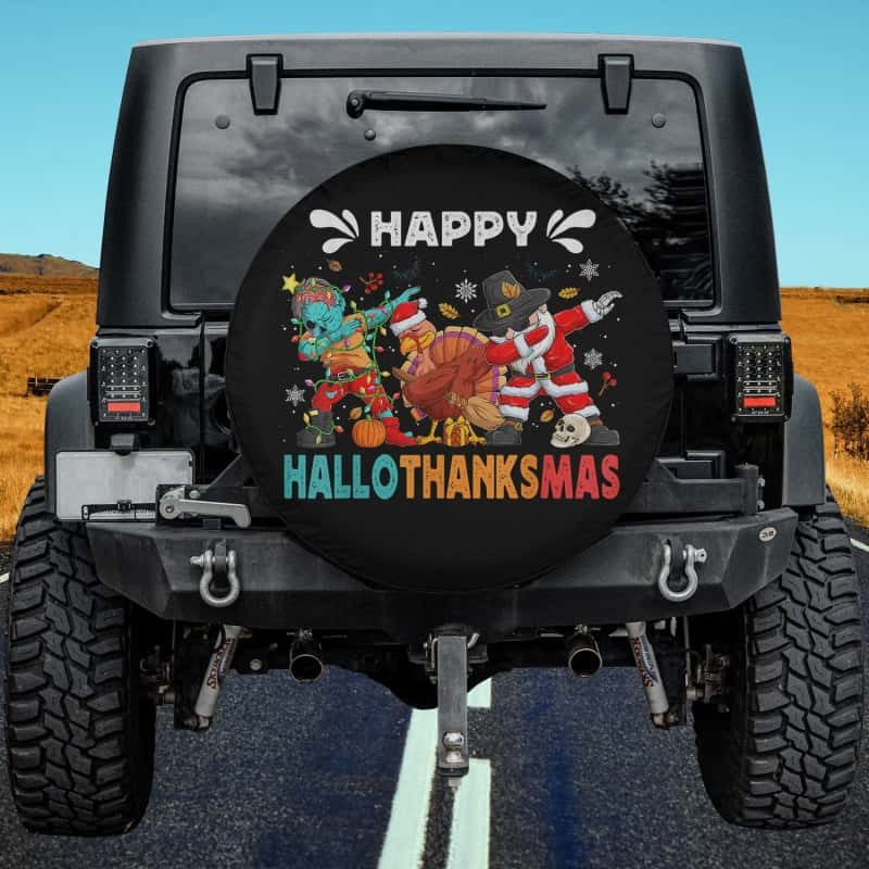 Load image into Gallery viewer, Happy Hallothanksmas Halloween Thanksgiving Christmas Spare Tire Cover Thickening Leather Universal
