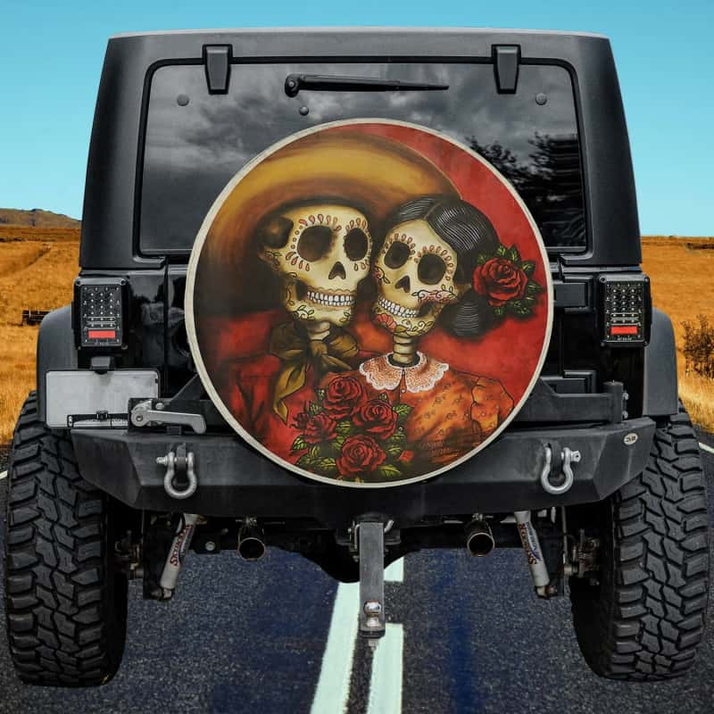 Load image into Gallery viewer, Day of the Dead Dia De Los Muertos Sugar Skull Women Spare Tire Cover Thickening Leather Universal
