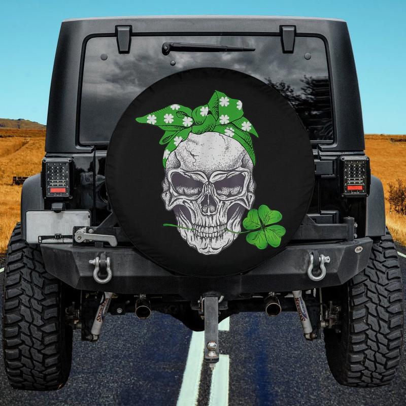 Load image into Gallery viewer, Funny Lucky Skull Messy Bun Happy St Patricks Day Family Spare Tire Cover Thickening Leather Universal
