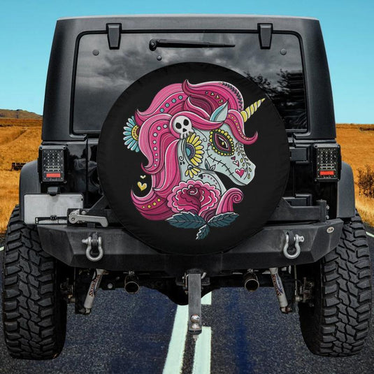 Funny Sugar Skull Unicorn Dia de Muertos Halloween Day Girls Spare Tire Cover Thickening Leather Universal